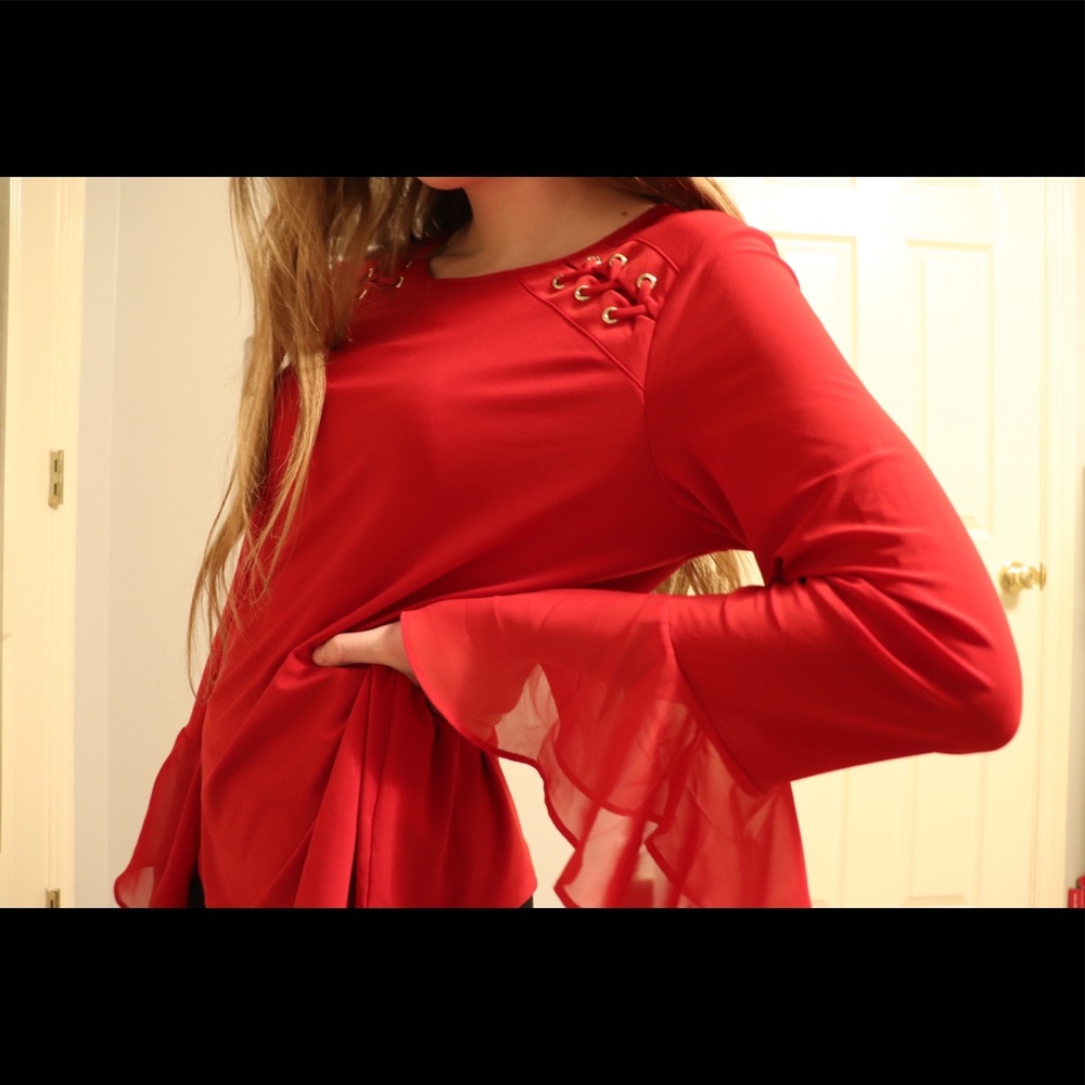 Red dress shirt long bell sleeve